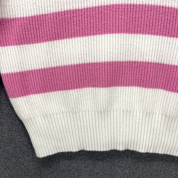 Jessica Simpson Sweater Womens Medium White Pink Striped Cropped collared Knit - Picture 6 of 15